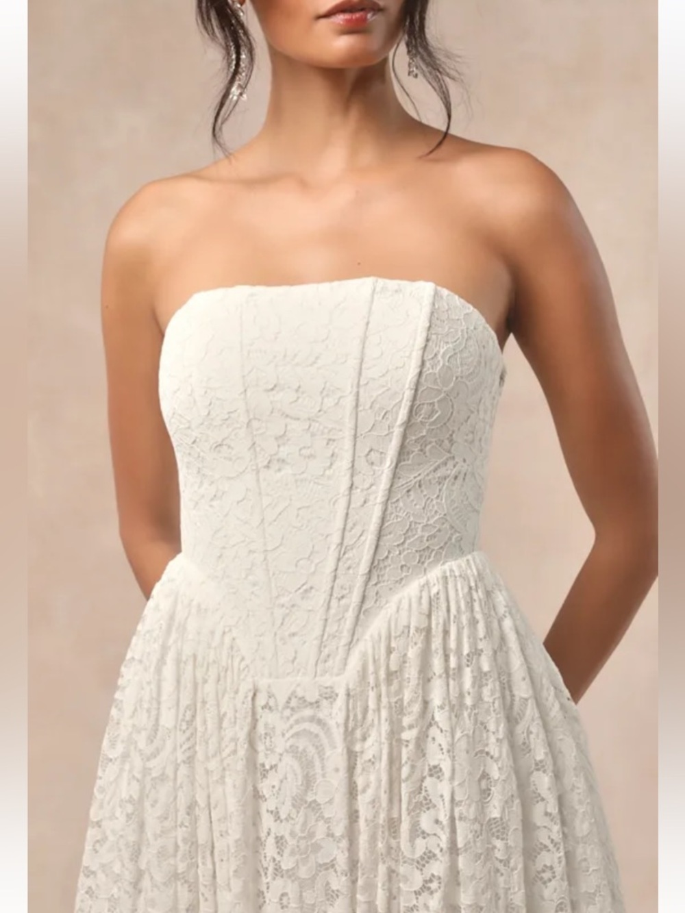 Lulus Shiori White Lace Bustier Basque Waist Strapless Maxi Dress Size XS New! - Picture 4 of 11